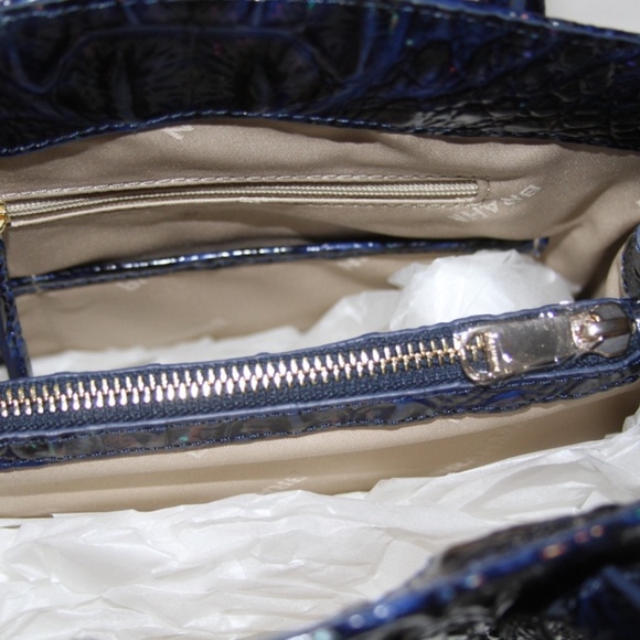 BRAHMIN Rosetta Satchel Holographic Royal Blue Melbourne Leather Purse Handbag - Picture 7 of 7